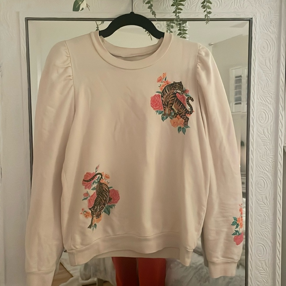 Puff sleeve tiger sweatshirt from Anthropologie